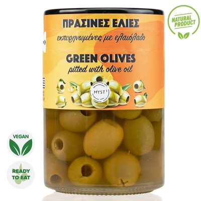 Πράσινες Ελιές Εκπυρηνωμένες με Ελαιόλαδο & Βότανα
